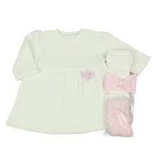 M15950: Baby Girls Quilted Dress, Tights & Headband Outfit (0-9 Months)
